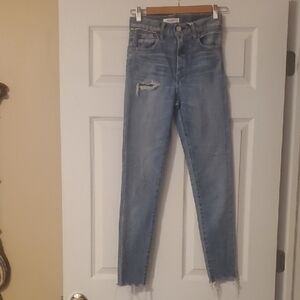 Moussy Vintage Faded Blue Ripped Light Blue Distressed Skinny Jeans Womens Sz 23